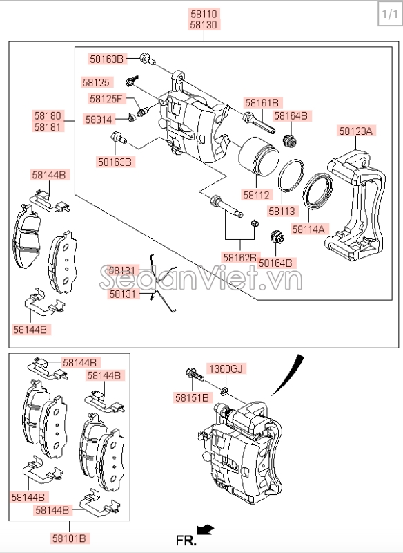 Má phanh trước KIA K3 2013-2016