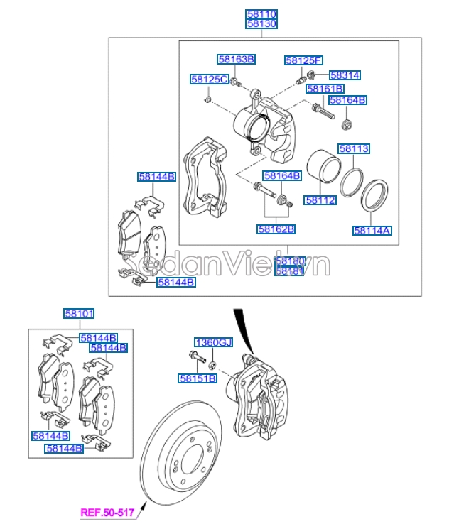 Cụm gông phanh Hyundai i10 Grand 2017