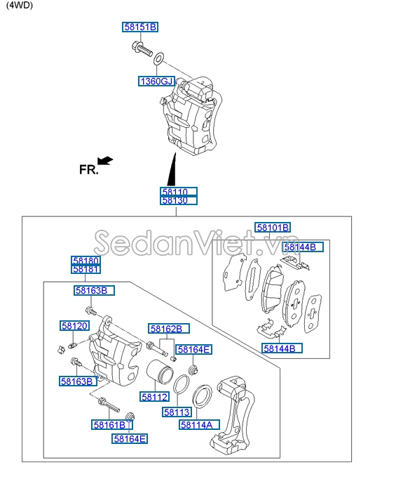 Ắc phanh trước  Hyundai Santafe 2019-2021
