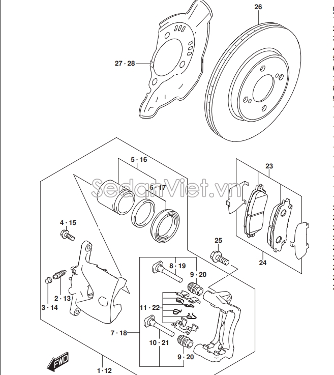 Bộ phớt piston phanh trước Suzuki XL7 2020