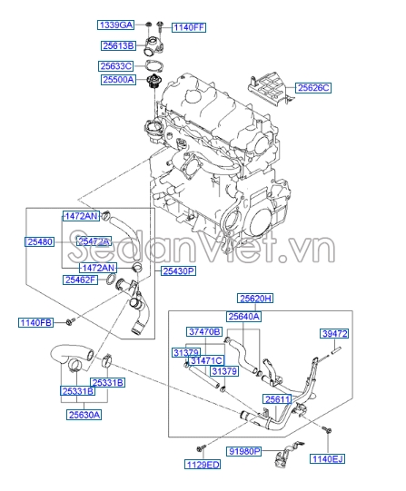 Ống dẫn nước sau Hyundai Santafe 2006-2008
