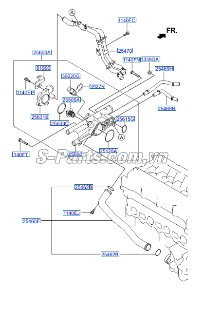 Vỏ van hằng nhiệt lắp thân máy Hyundai Santafe 2019