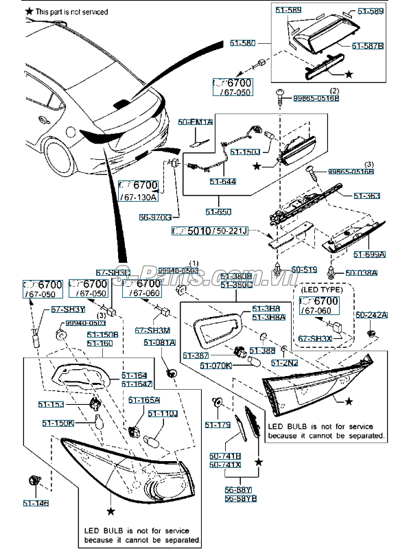 Đèn hậu led Mazda 3 2013-2016