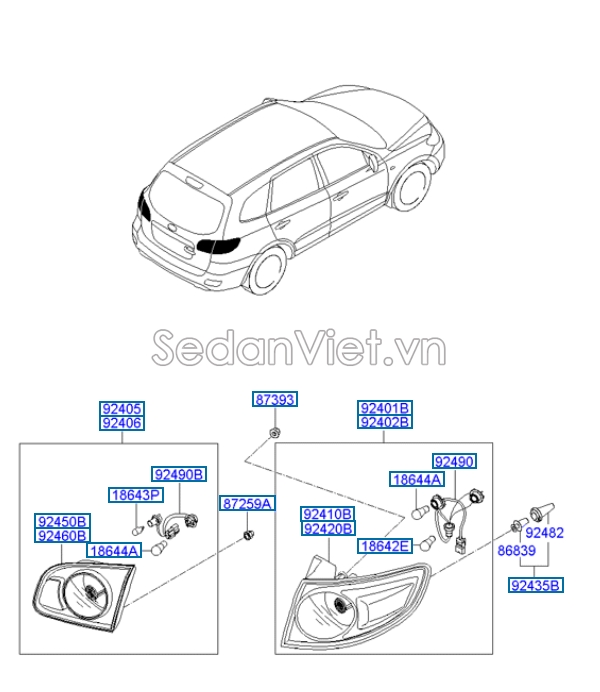 Vỏ đèn hậu Hyundai Santafe 2006-2008