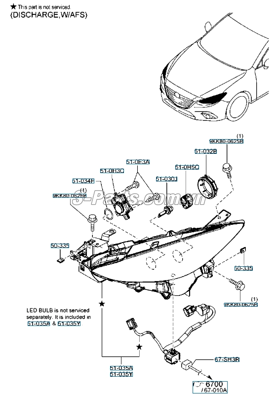 Đèn pha bi xenon Mazda 3 2013-2016