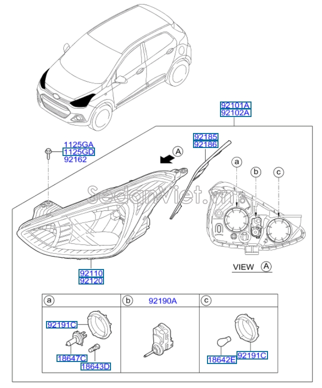 Đèn pha có dù Hyundai i10 Grand 2014-2016