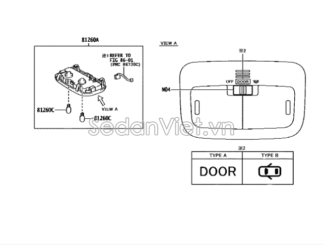 Đèn trần xe Toyota Vios 2014-2016