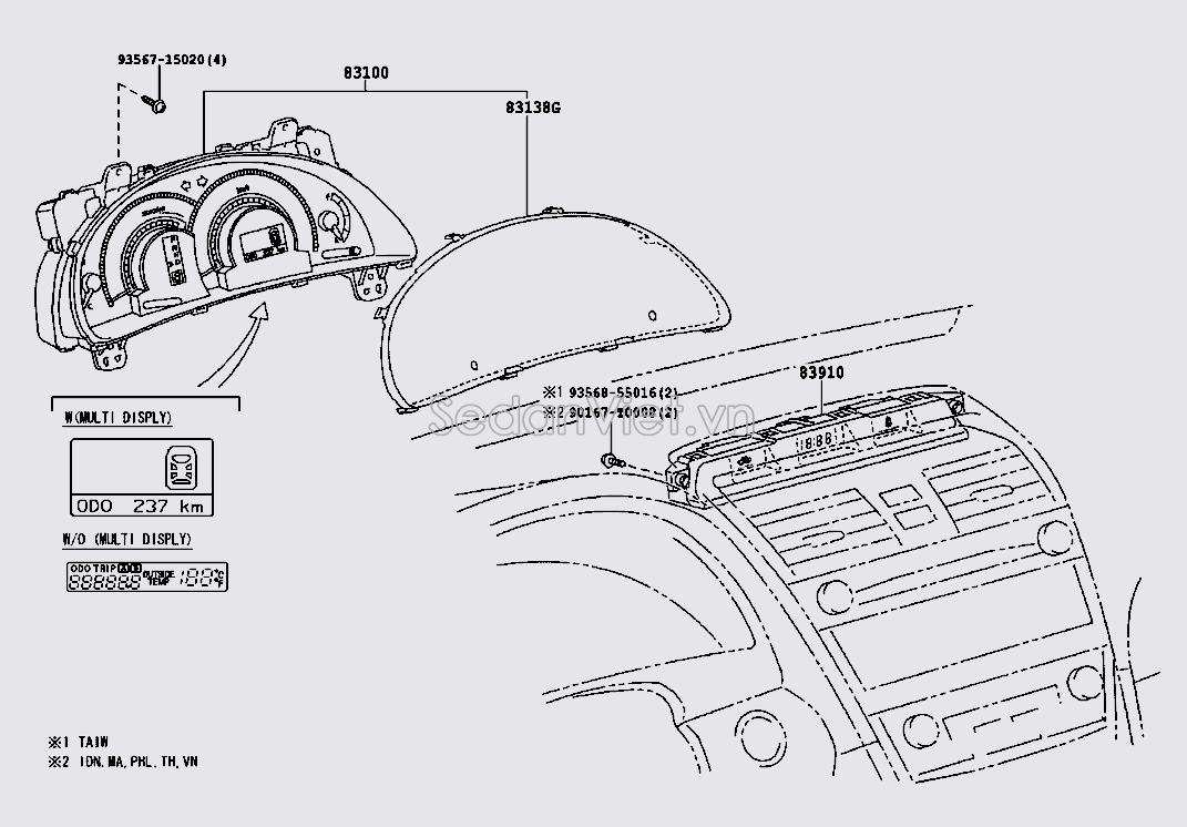 Đồng hồ táp lô Toyota Camry 2007-2008