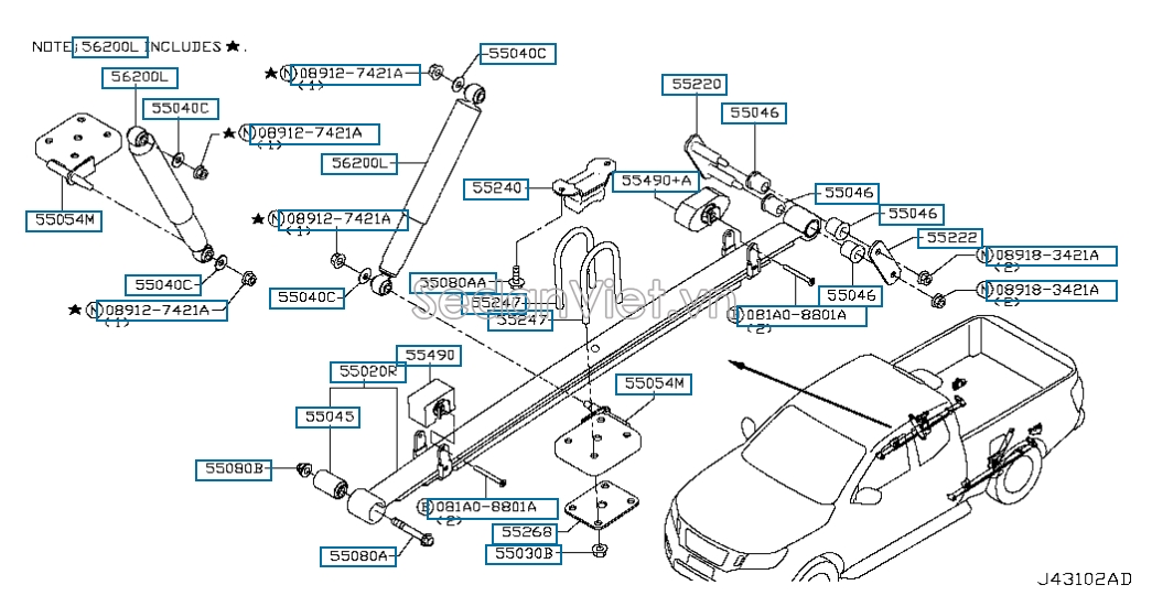 Bộ giảm chấn giao động cụm cầu sau Nissan Navara NP300 2015-2020