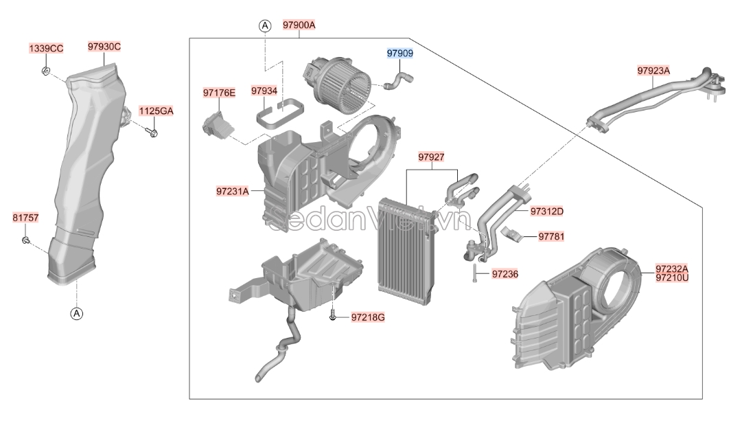 Trở quạt gió điều hòa Hyundai Santafe 2013-2015