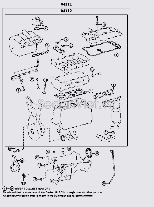 Bộ gioăng đại tu thiếu phớt đầu đuôi Toyota Vios 2019