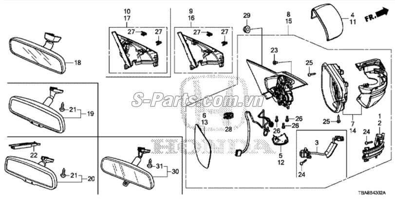 Gương chiếu hậu trong xe Honda CR-V 2013-2014