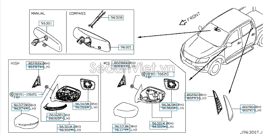 Gương chiếu hậu có đèn Nissan Navara NP300 2015