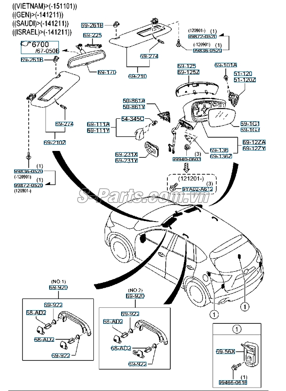 Đèn chắn nắng trong xe Mazda 3 2013-2016