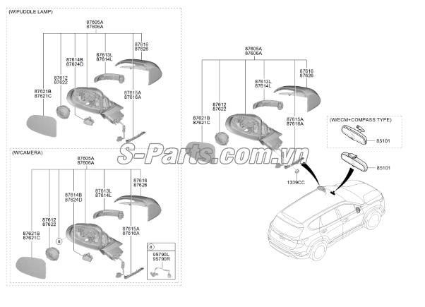 Gương chiếu hậu trong xe Hyundai Santafe 2019