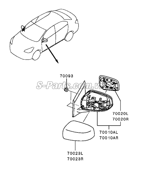 Mặt gương chiếu hậu có sấy Mitsubishi Mirage 2014