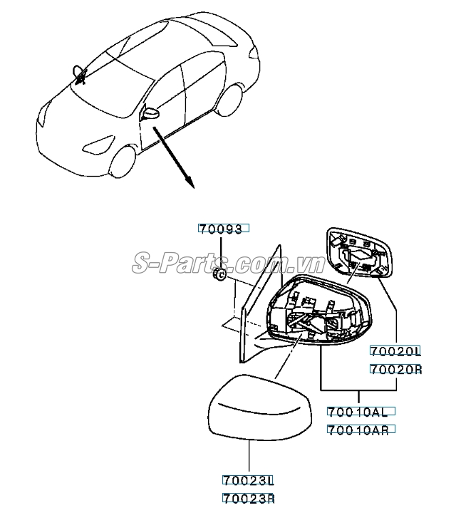 Mặt gương chiếu hậu có sấy Mitsubishi Mirage 2014