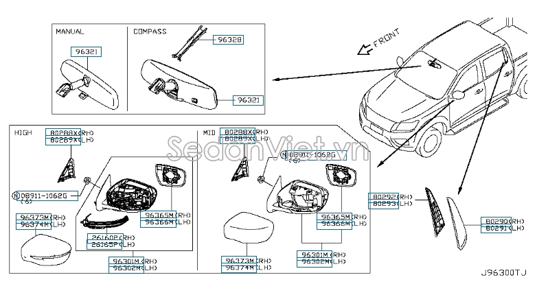 Gương chiếu hậu có đèn Nissan Navara NP300 2015