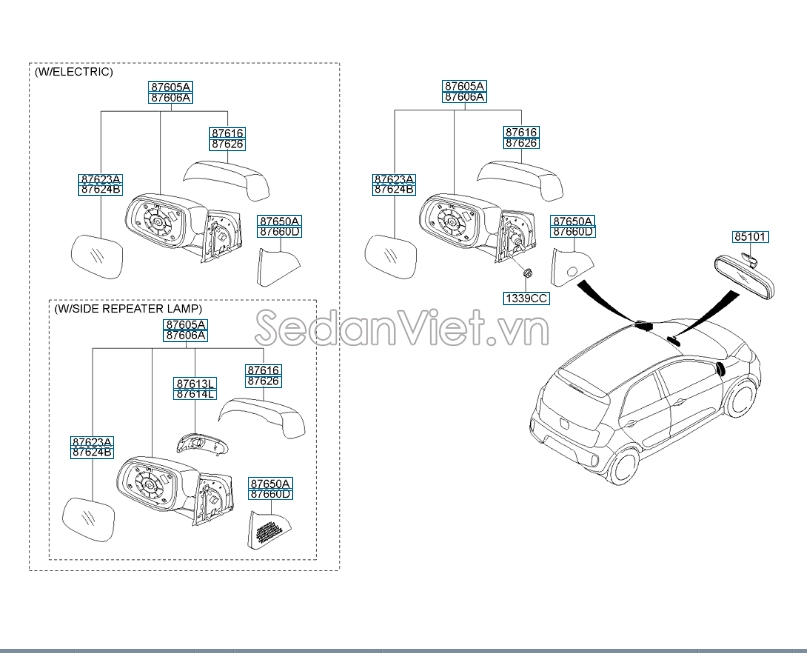 Gương chiếu hậu KIA Morning Si 2015