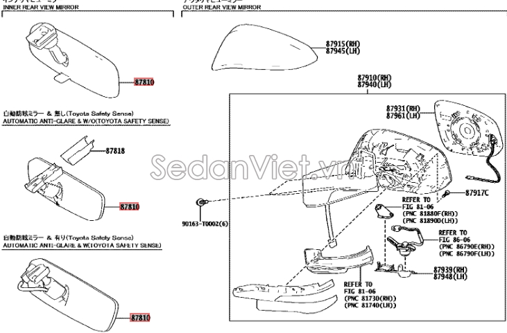 Mặt gương chiếu hậu Toyota Fortuner 2016-2019