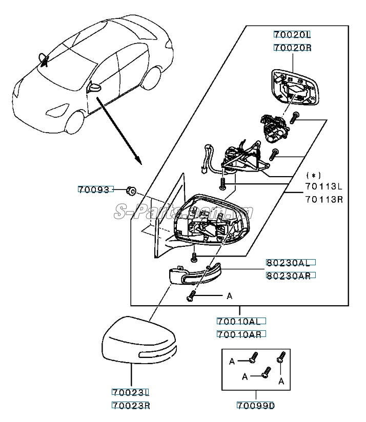 Mặt gương chiếu hậu có sấy Mitsubishi Mirage 2014