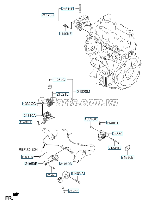 Miếng nhôm bắt đầu đầu máy Hyundai Santafe 2013-2015