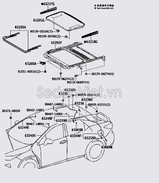 Cáp trượt kính cửa số trời Toyota Corolla Cross 2021-2023