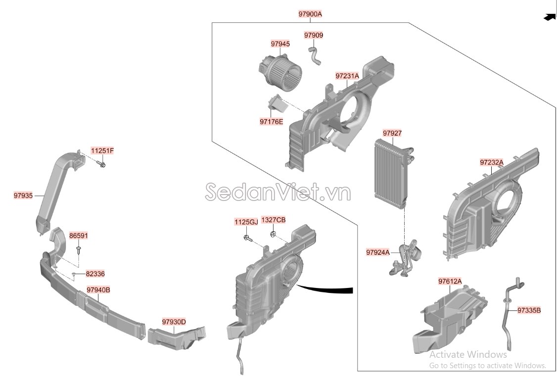 Quạt gió điều hòa trong xe sau Hyundai Santafe 2013-2015