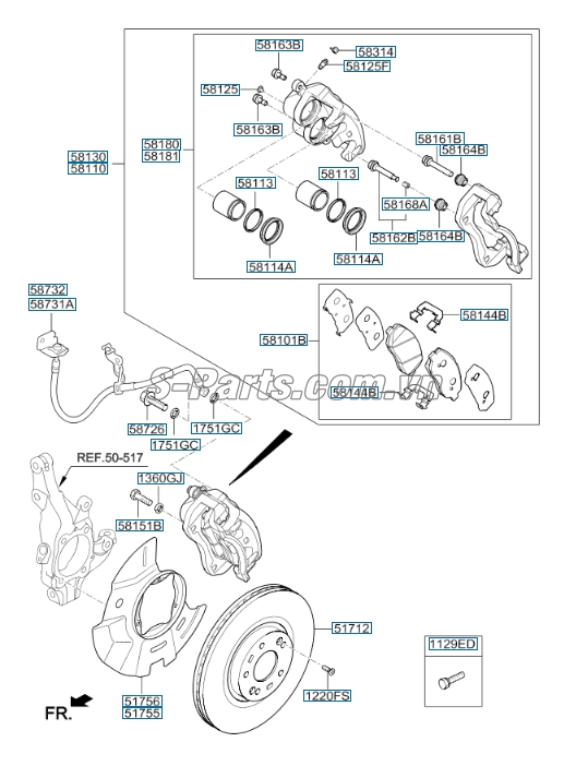 Cụm gông phanh Hyundai Santafe 2013-2015