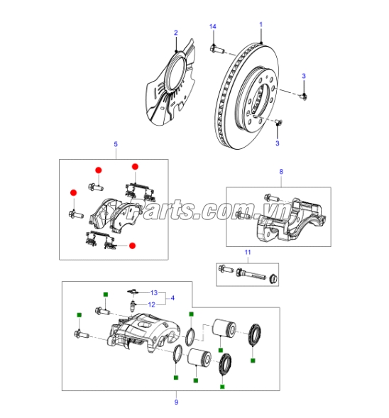 Bộ piston và cuppen chụp bụi phanh trước Ford Ranger 2015