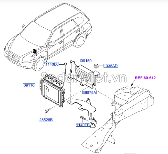Giá bắt hộp điều khiểu ecu Hyundai Santafe 2006-2008