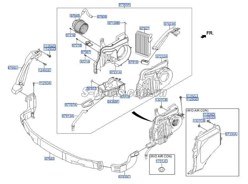Giàn lạnh trong xe sau Hyundai Santafe 2013-2015