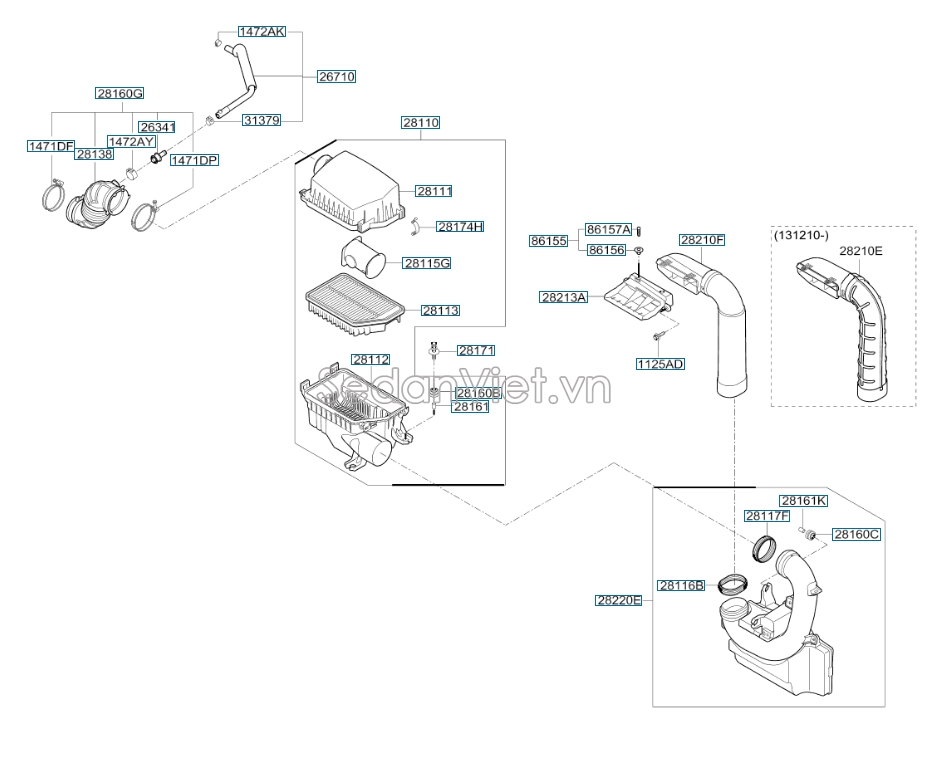 Hộp lọc gió không đựng lọc KIA Cerato 2016