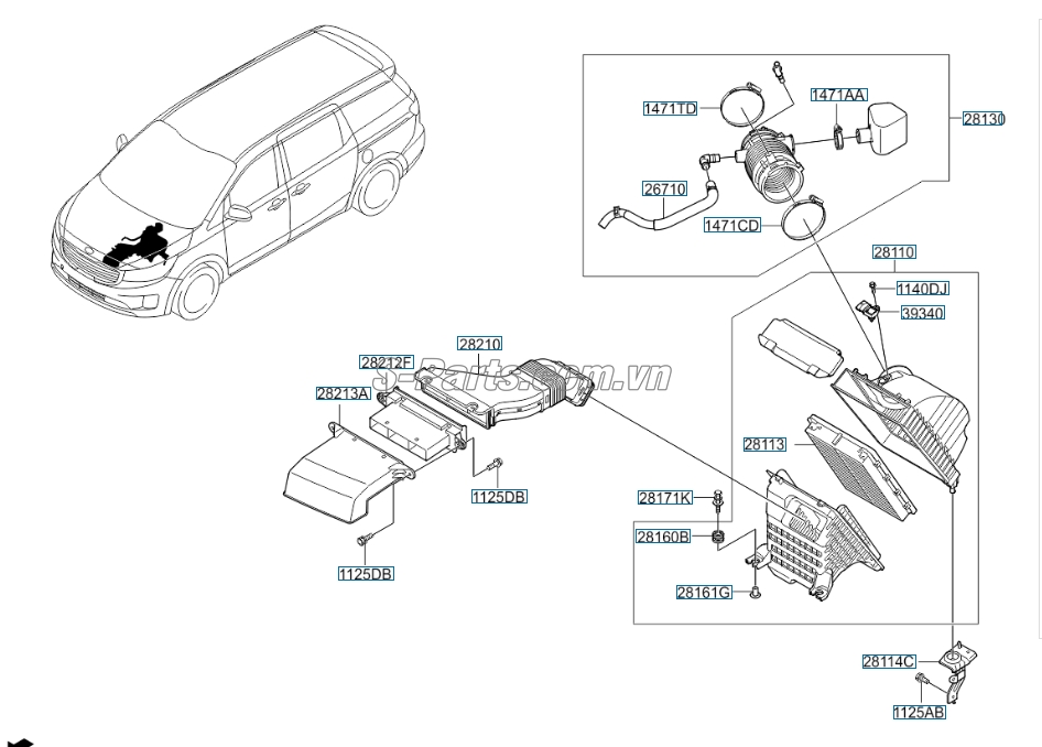 Ống lấy gió vào động cơ KIA Sedona 2015-2017