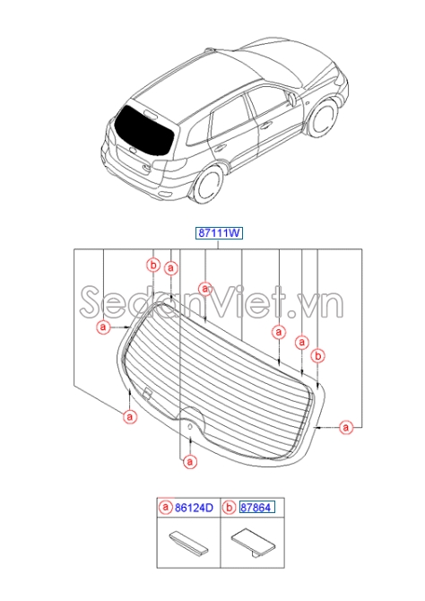 Kính chắn gió sau Hyundai Santafe 2006-2008