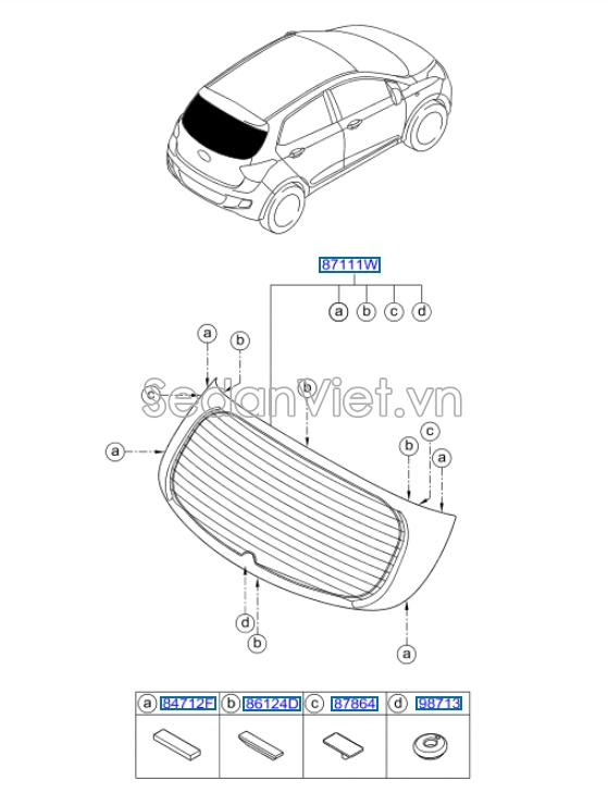 Kính chắn gió sau Hyundai i10 Grand 2017