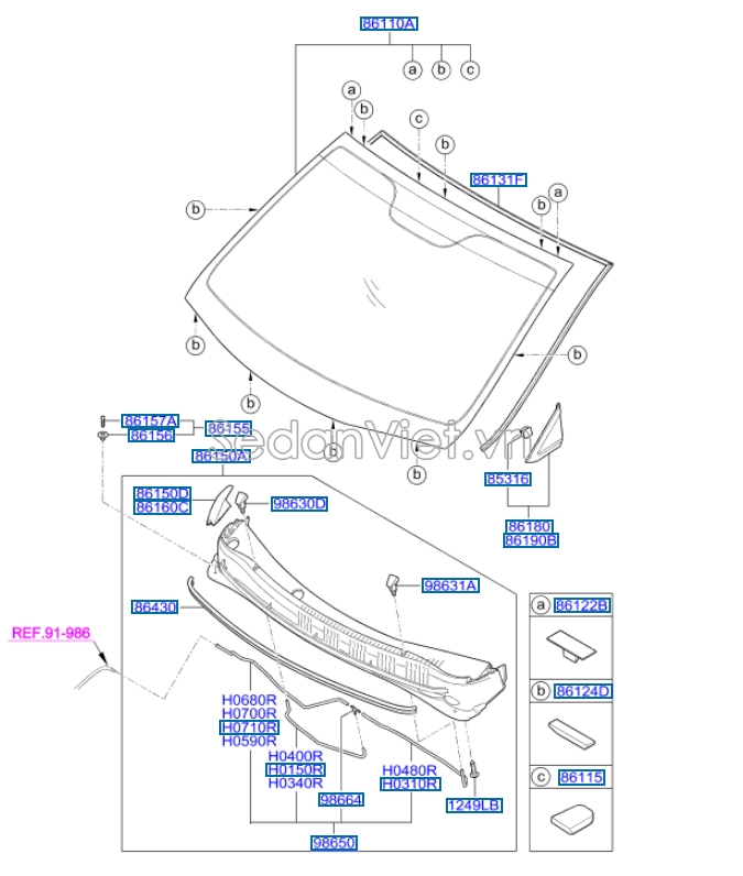 Gioăng kính chắn gió Hyundai i10 Grand 2014-2016