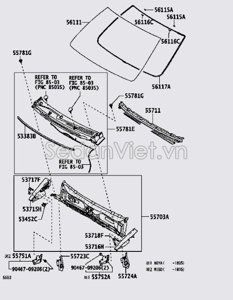 Gioăng kính chắn gió trước Toyota Wigo 2017