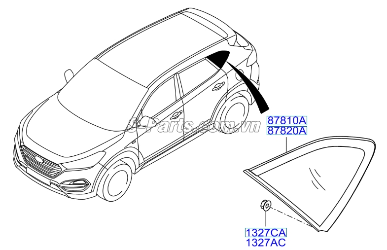 Kính tam giác Hyundai Tucson 2015