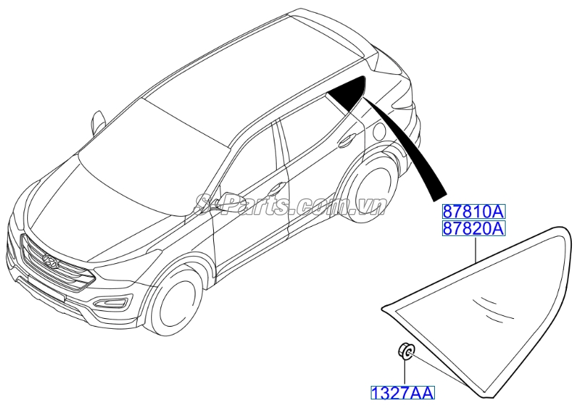 Kính tam giác Hyundai Santafe 2013-2015