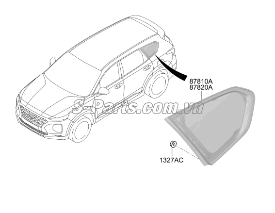 Kính chết hông Hyundai Santafe 2019