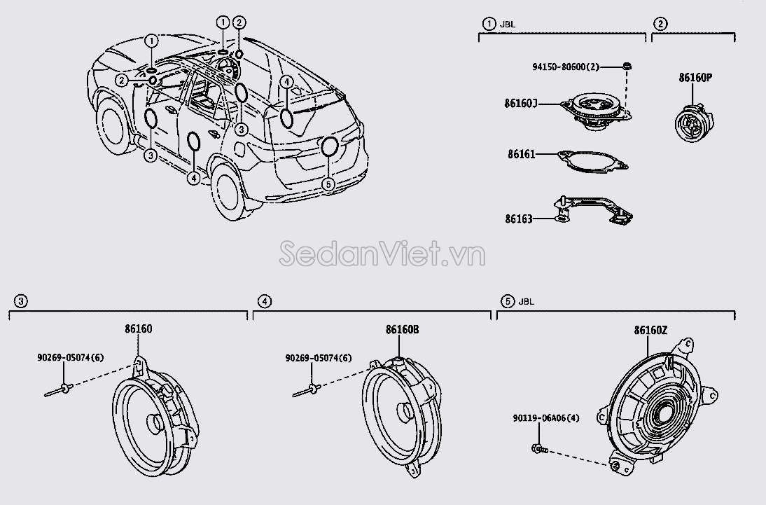 Loa TREBLE Toyota Fortuner TRD 2019