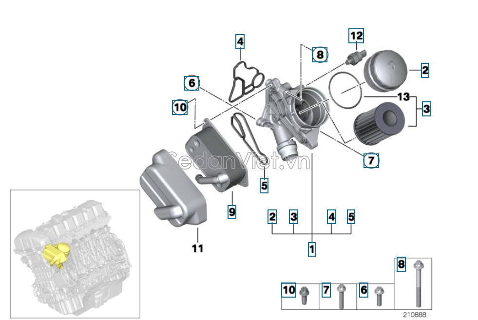 Két làm mát dầu động cơ BMW X5 2011