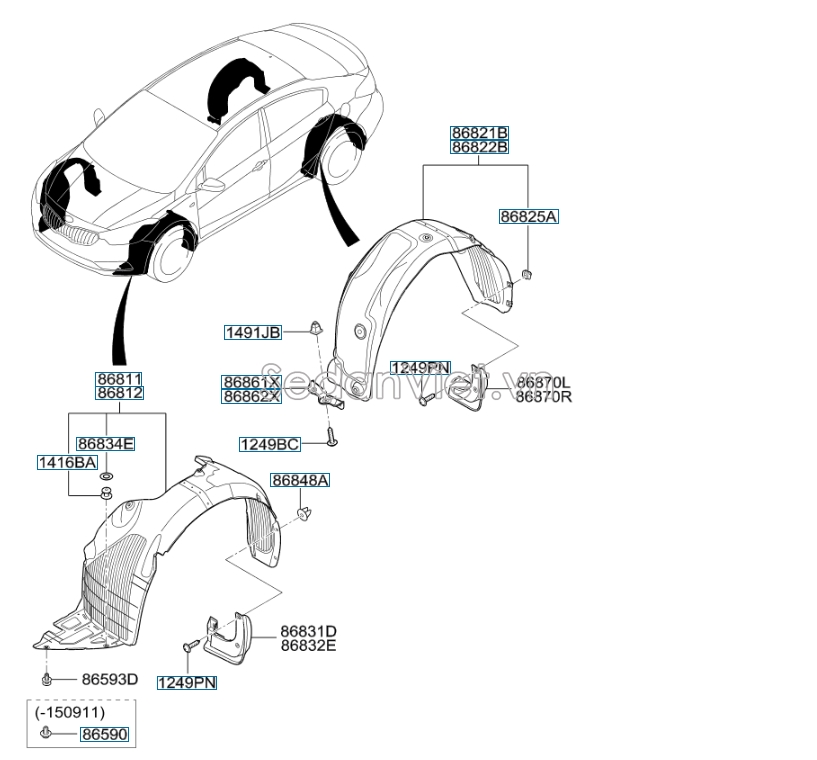 Lòng dè chắn bùn KIA K3 2013-2016
