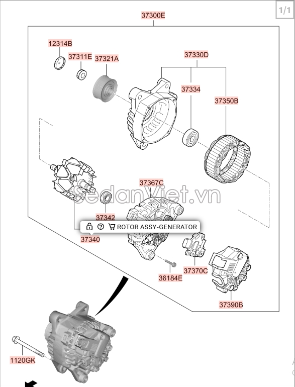 Bạc đạn đầu máy phát KIA K3 2013-2016