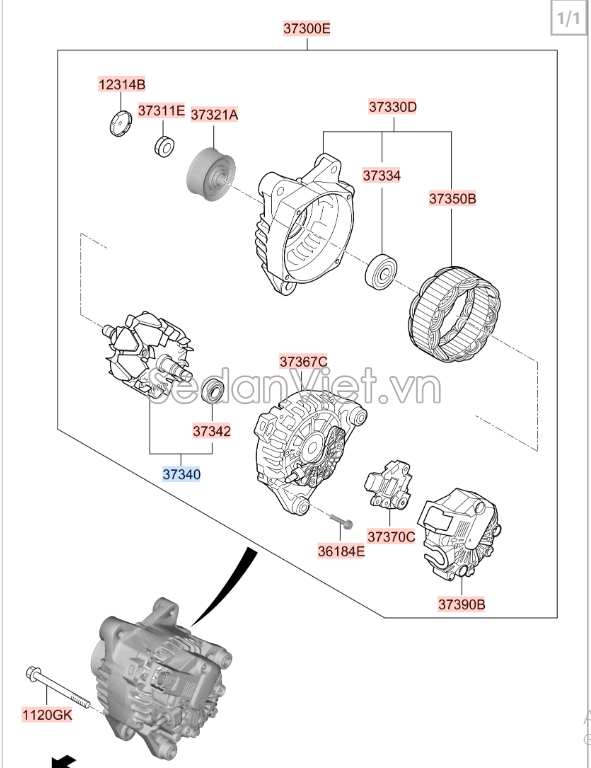 Bạc đạn đầu máy phát KIA K3 2013-2016