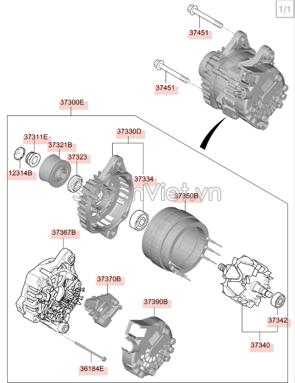 Bạc đạn đầu máy phát KIA K3 2013-2016
