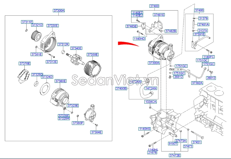 Puly máy phát Hyundai Veloster 2011-2013