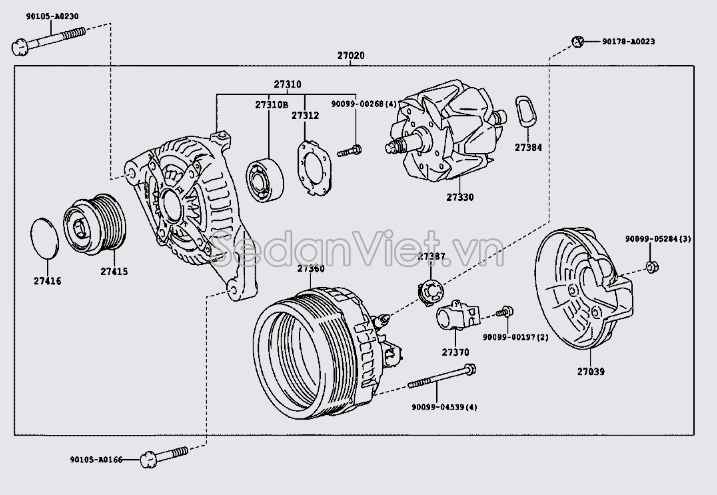 Puly máy phát Toyota Venza 2008-2012