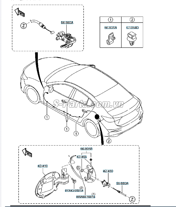 Tay giật mở lắp bình xăng Mazda 2 2015-2017